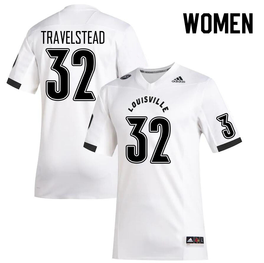 Women #32 Hayden Travelstead Louisville Cardinals College Football Jerseys Stitched Sale-White - Click Image to Close